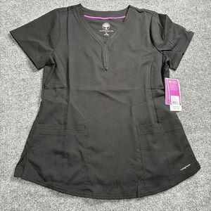 Healing‎ Hands Scrub Top Black Triple Needle Y-Neck Medical Uniform NWT Size M